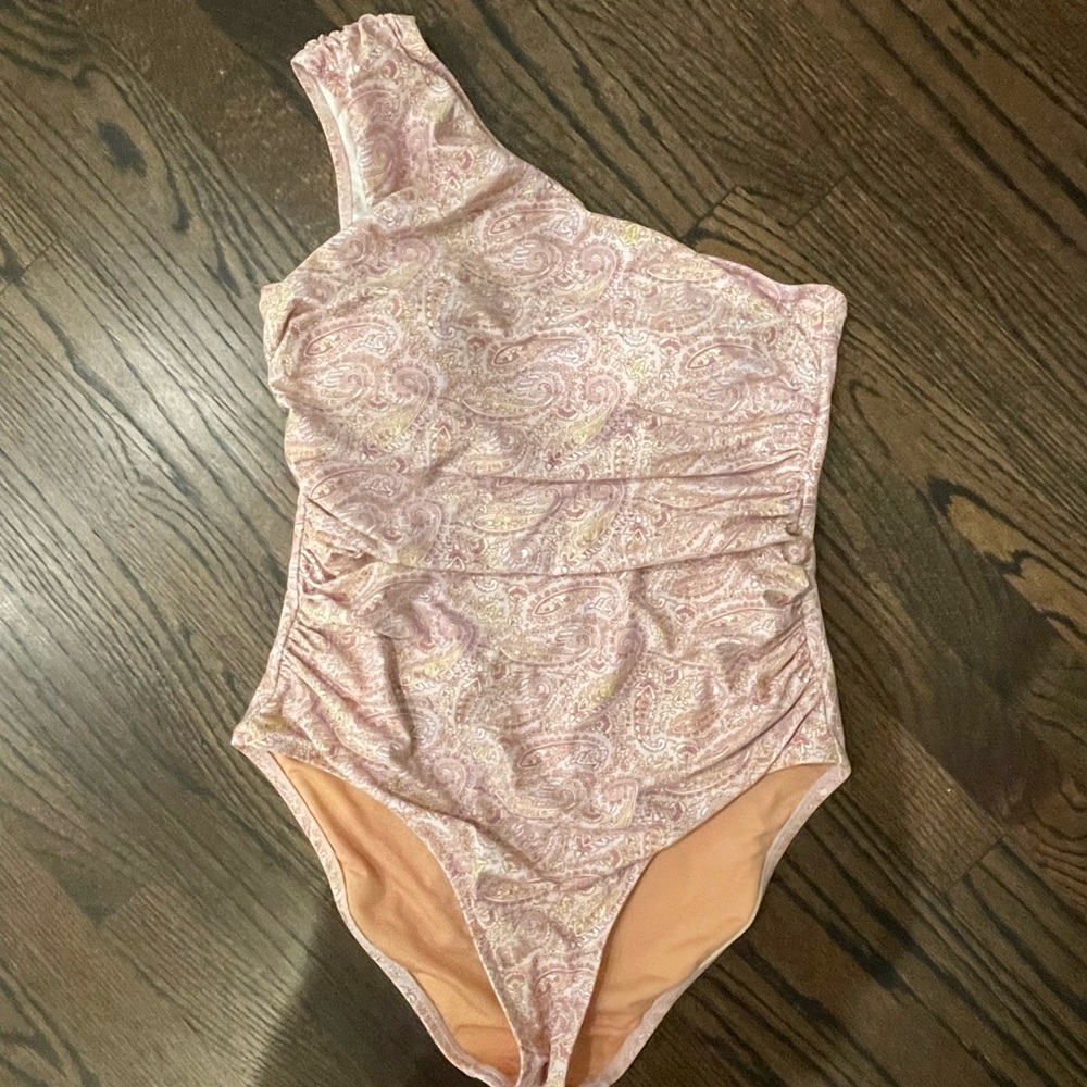 J. Crew Pink Paisley One-Shoulder One-Piece Swimsuit